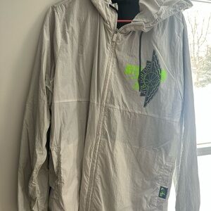 Jordan Lightweight Hooded Shirt Jacket in White with Neon Green Accents